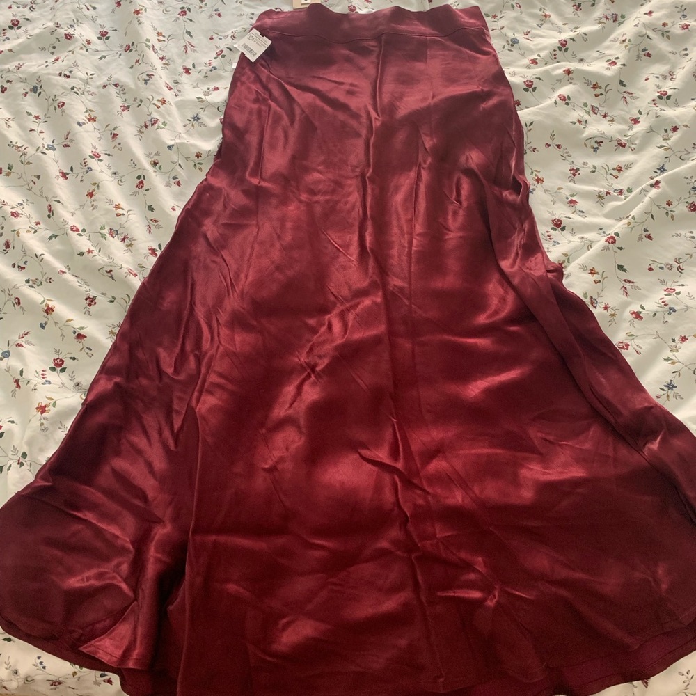 New Satin Burgundy long skirt - Size Small